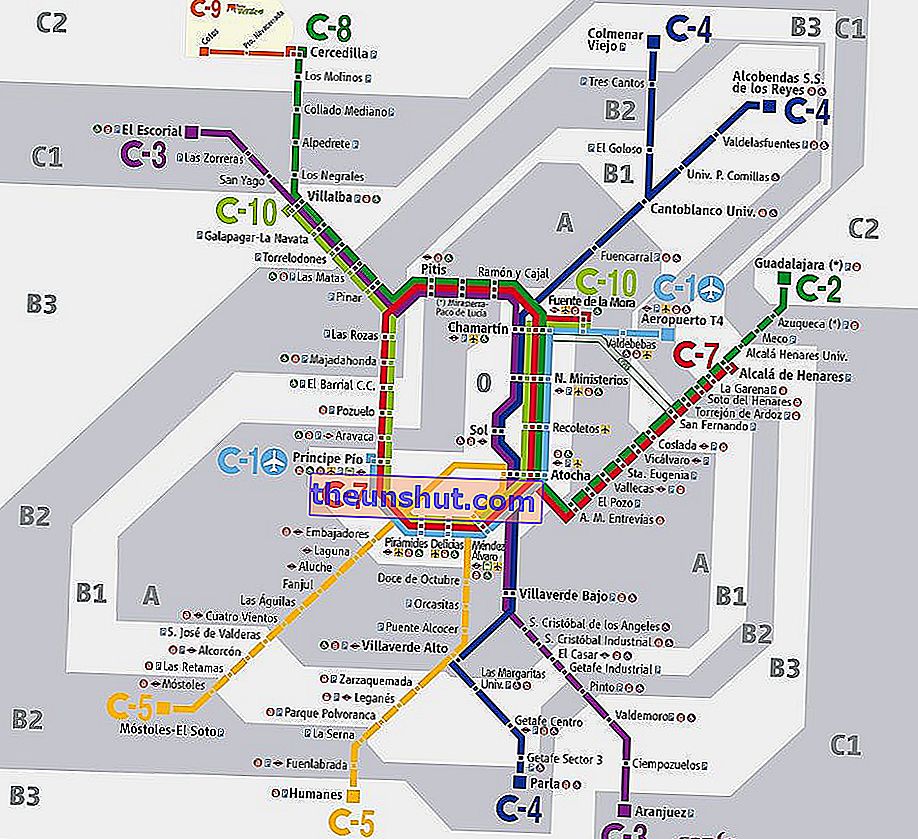 Mapa dochádzajúcich z Madridu