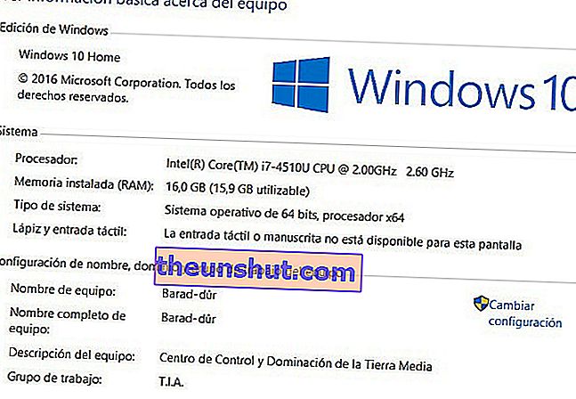 základné informácie počítač so systémom Windows 10