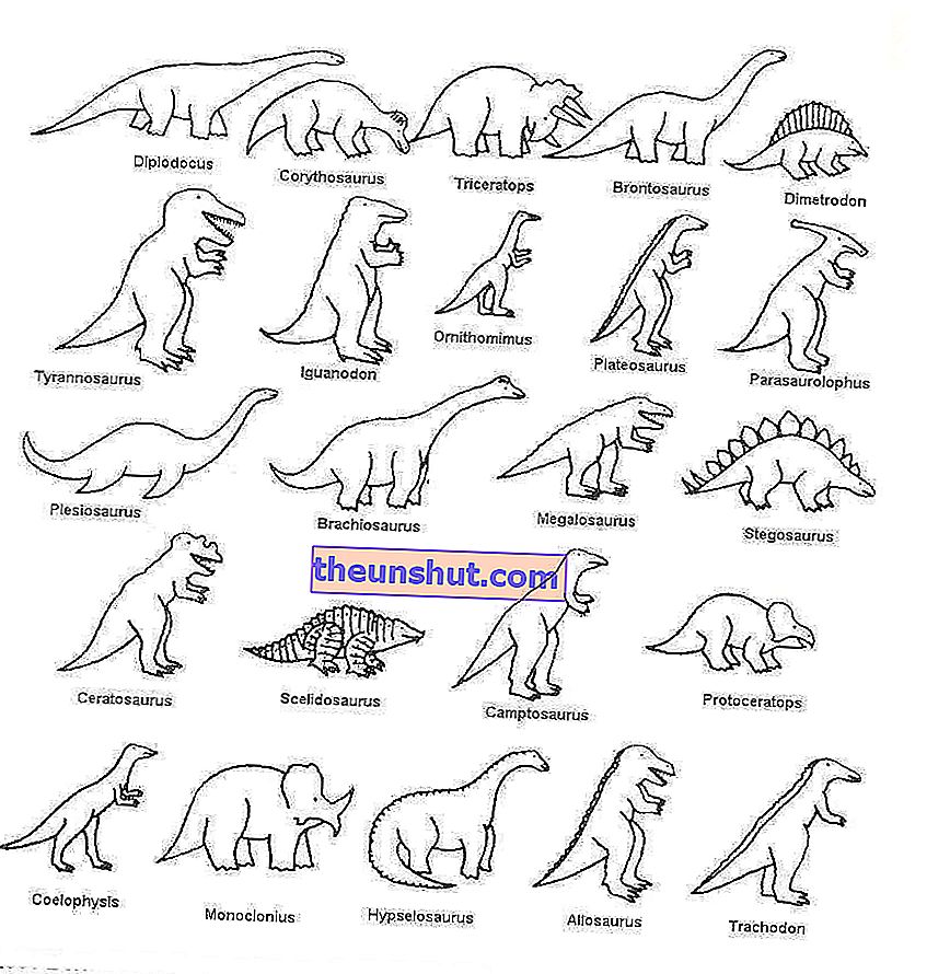 Dinoszauruszok festeni: rajzok letölthető