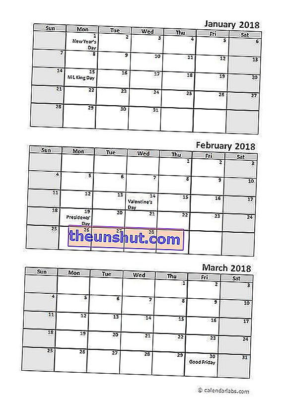 Modelli di calendario trimestrali per ufficio 2