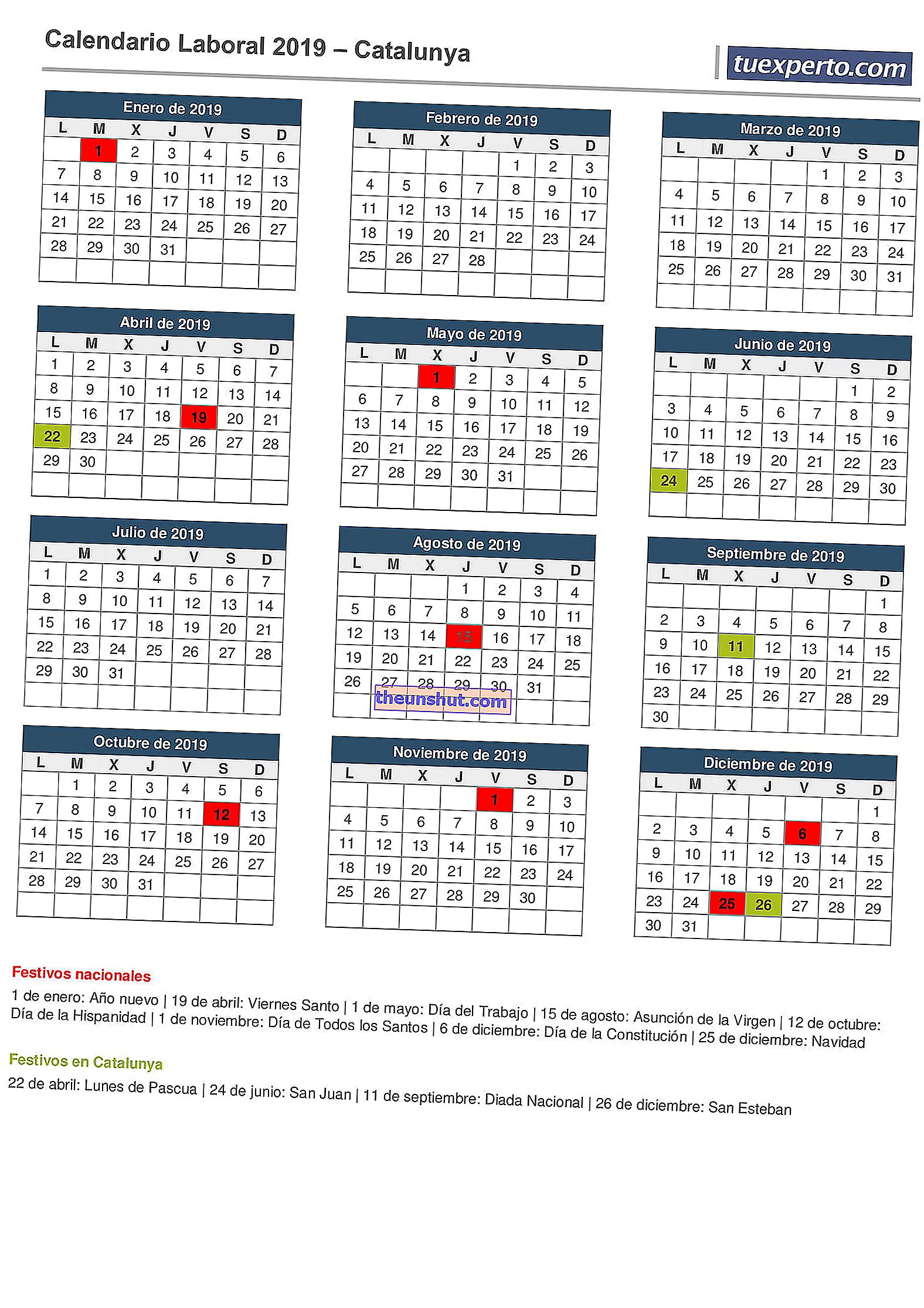 calendario di lavoro 2019 catalunya