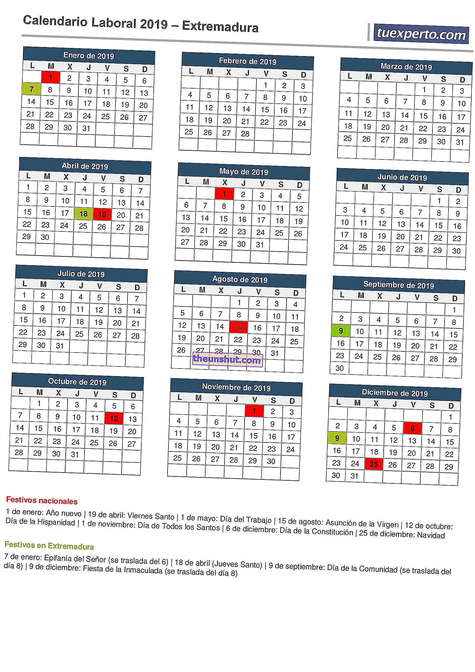calendario del lavoro estremadura 2019