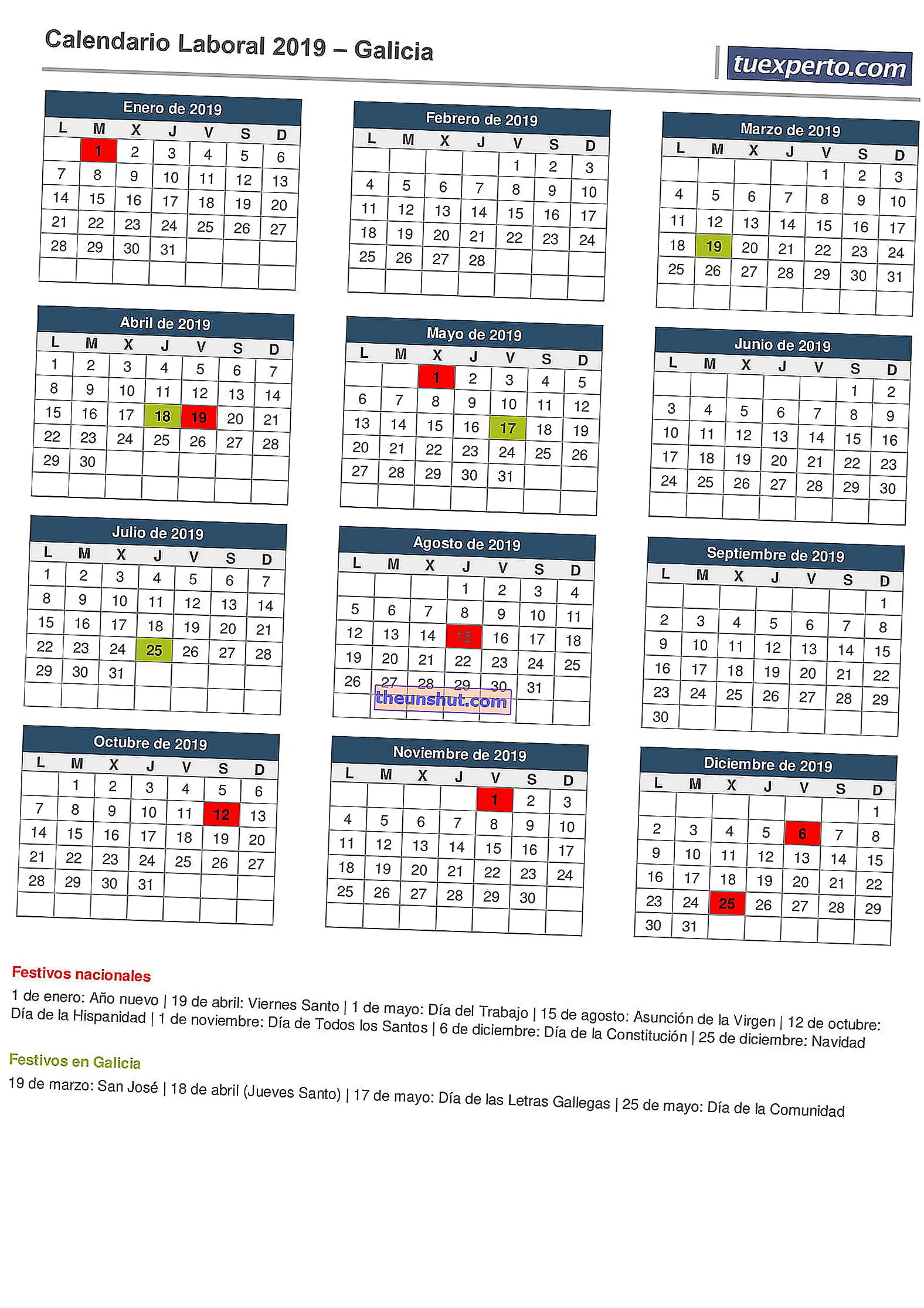 calendario di lavoro 2019 galizia