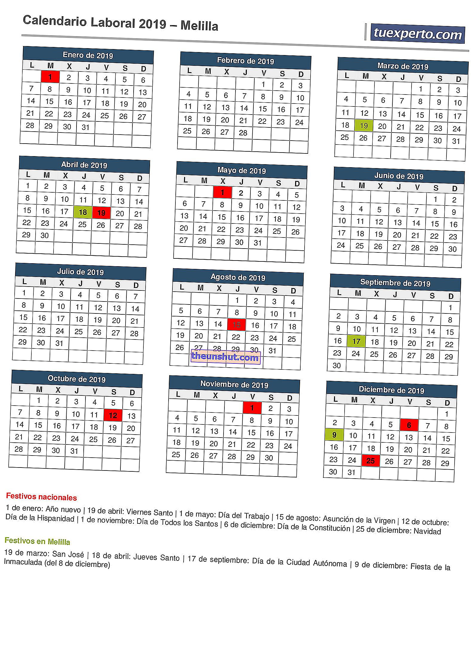 calendario aziendale melilla 2019
