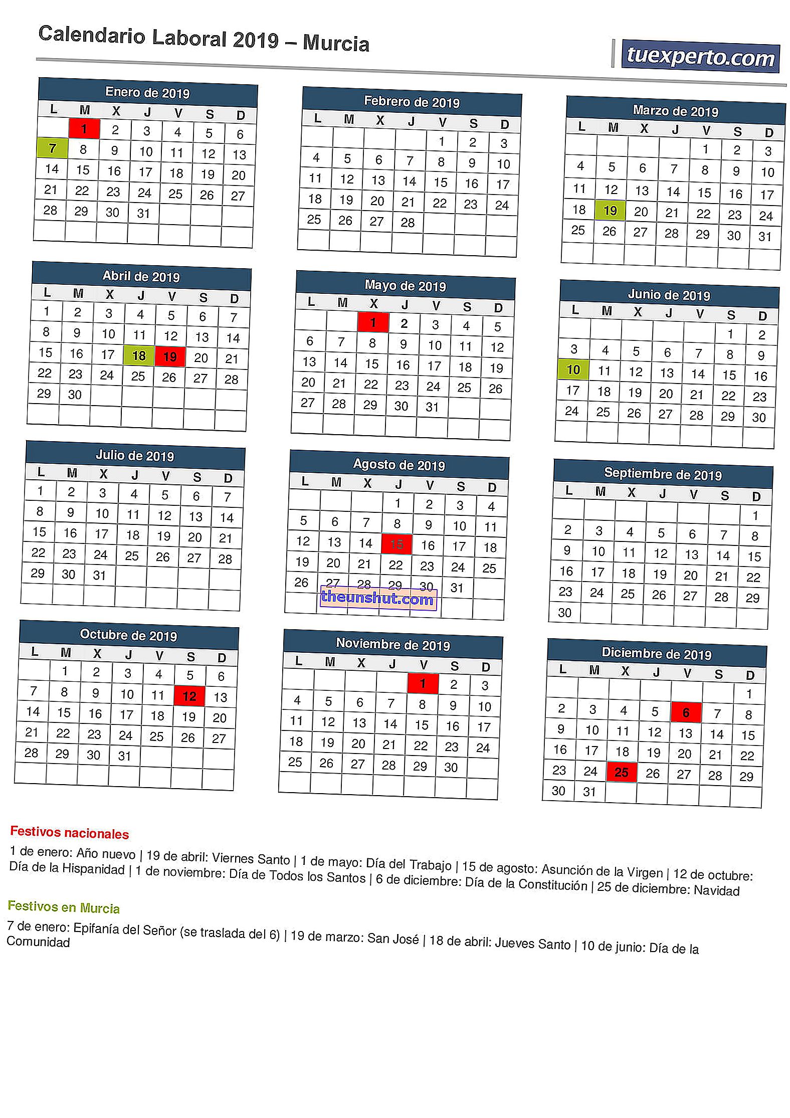 Calendario di lavoro di Murcia 2019