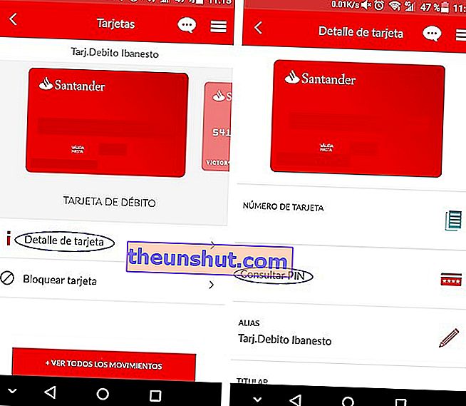 Controleer de pincode van de Banco Santander-app-kaart