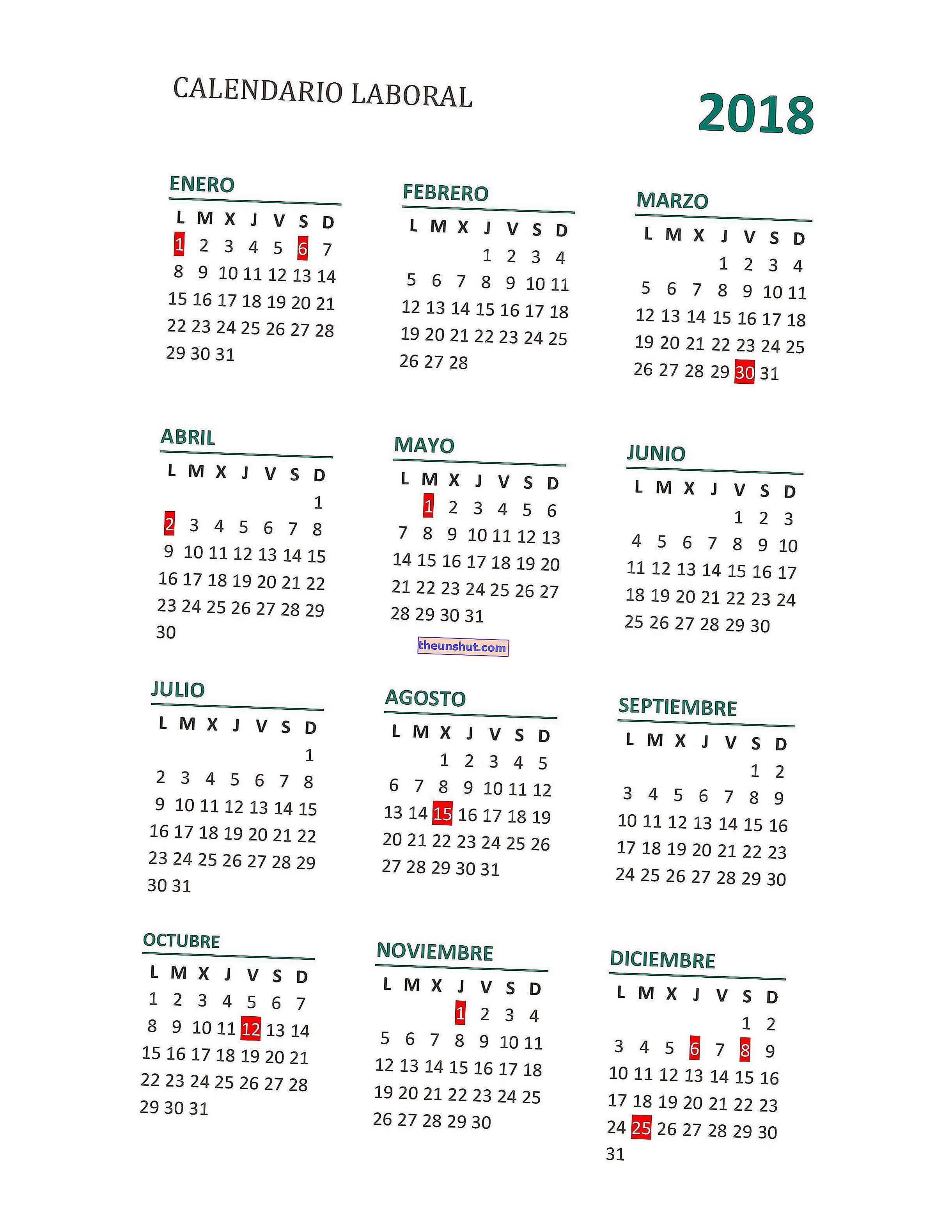 Volledige werkkalender 2018
