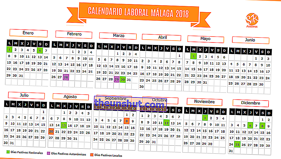 Работен календар 2018 Малага