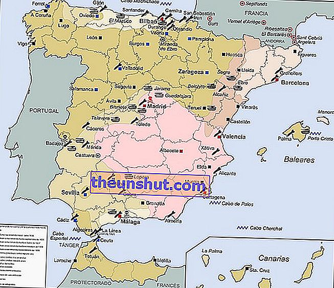 Kart over den spanske borgerkrigen