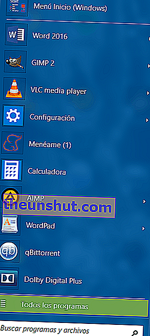 менюто за стартиране на Windows 7